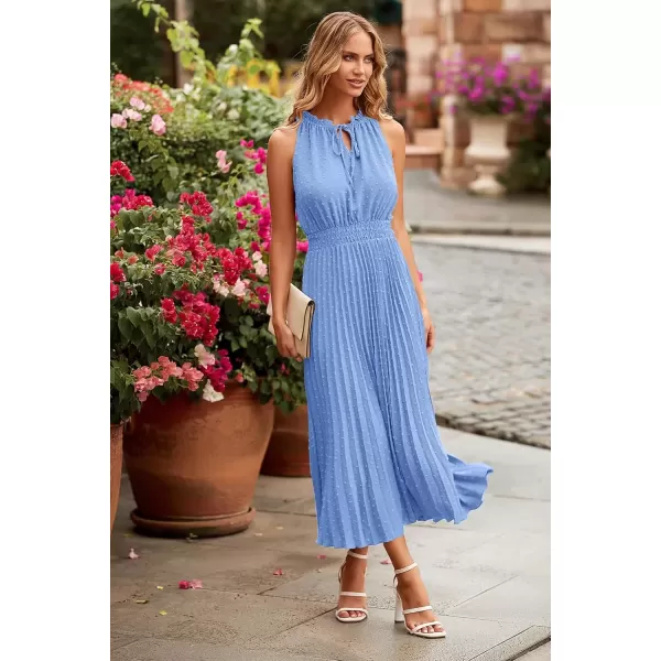imagePRETTYGARDEN Womens Midi Summer Dresses Casual V Neck Swiss Dot Ruffle Sleeveless A Line Beach Sun DressLight Blue