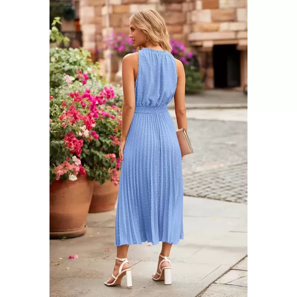imagePRETTYGARDEN Womens Midi Summer Dresses Casual V Neck Swiss Dot Ruffle Sleeveless A Line Beach Sun DressLight Blue