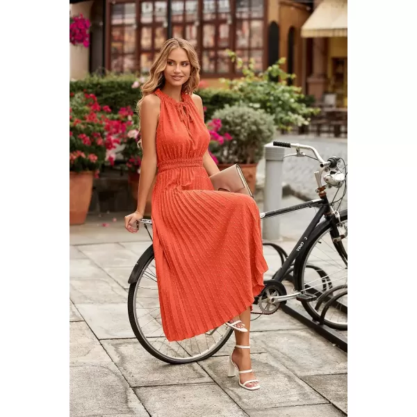 imagePRETTYGARDEN Womens Midi Summer Dresses Casual V Neck Swiss Dot Ruffle Sleeveless A Line Beach Sun DressOrange