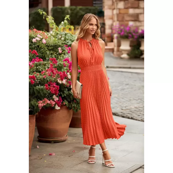imagePRETTYGARDEN Womens Midi Summer Dresses Casual V Neck Swiss Dot Ruffle Sleeveless A Line Beach Sun DressOrange