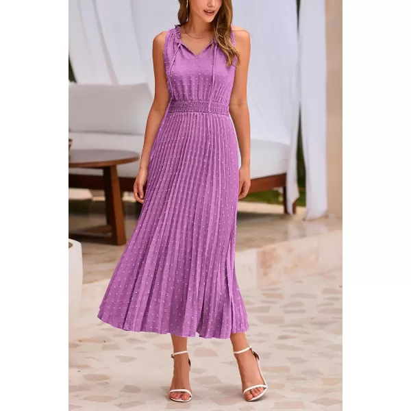 imagePRETTYGARDEN Womens Midi Summer Dresses Casual V Neck Swiss Dot Ruffle Sleeveless A Line Beach Sun DressPurple