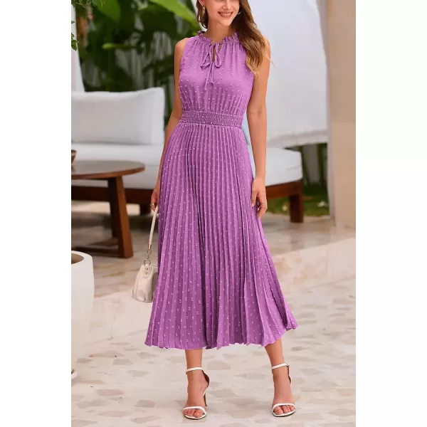 imagePRETTYGARDEN Womens Midi Summer Dresses Casual V Neck Swiss Dot Ruffle Sleeveless A Line Beach Sun DressPurple