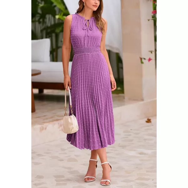imagePRETTYGARDEN Womens Midi Summer Dresses Casual V Neck Swiss Dot Ruffle Sleeveless A Line Beach Sun DressPurple