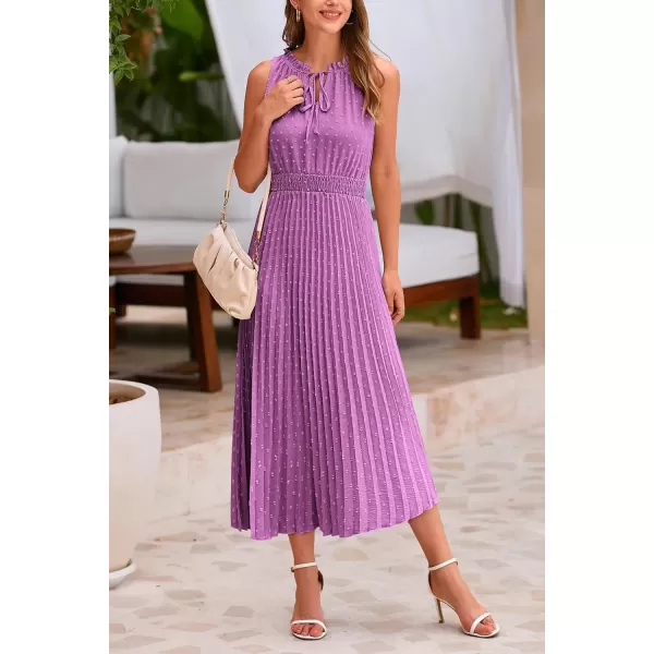 imagePRETTYGARDEN Womens Midi Summer Dresses Casual V Neck Swiss Dot Ruffle Sleeveless A Line Beach Sun DressPurple