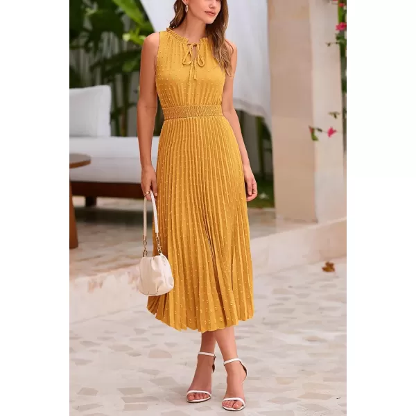 imagePRETTYGARDEN Womens Midi Summer Dresses Casual V Neck Swiss Dot Ruffle Sleeveless A Line Beach Sun DressTurmeric