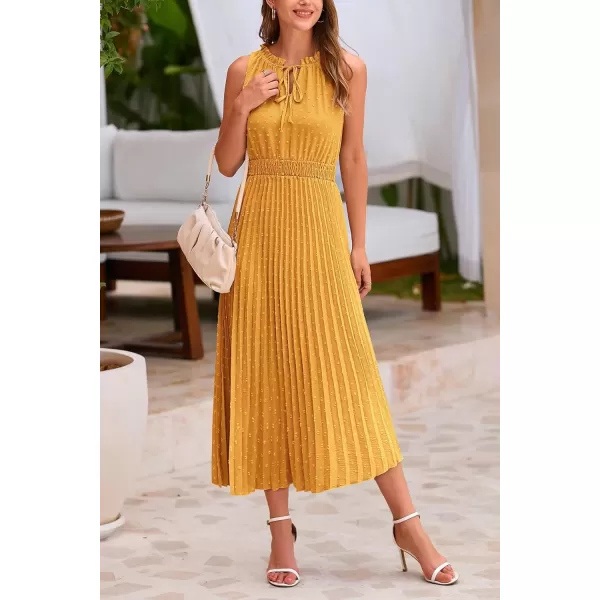 imagePRETTYGARDEN Womens Midi Summer Dresses Casual V Neck Swiss Dot Ruffle Sleeveless A Line Beach Sun DressTurmeric