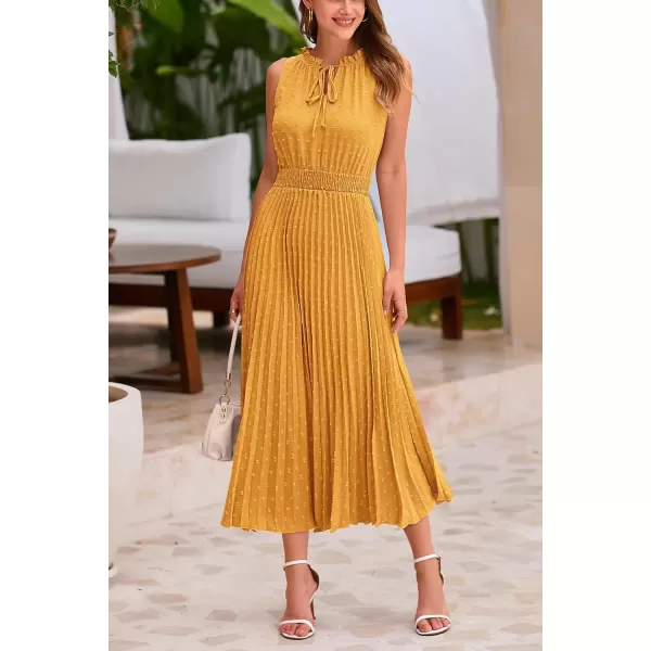 imagePRETTYGARDEN Womens Midi Summer Dresses Casual V Neck Swiss Dot Ruffle Sleeveless A Line Beach Sun DressTurmeric
