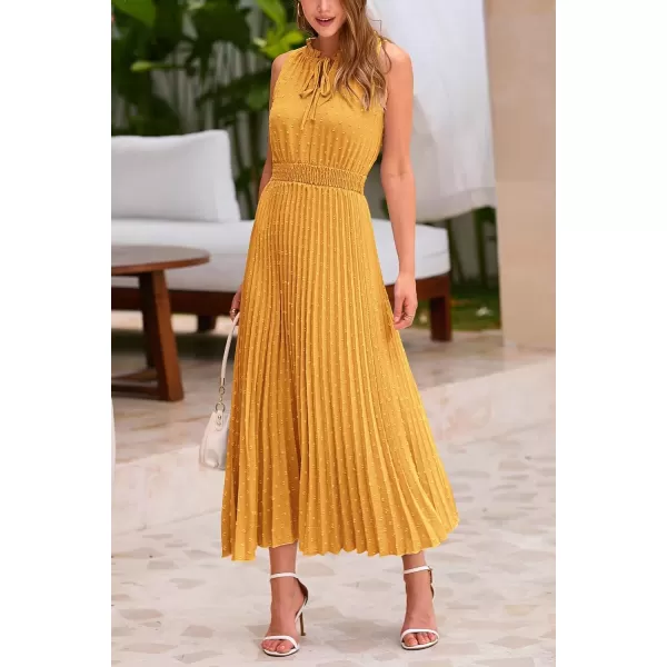 imagePRETTYGARDEN Womens Midi Summer Dresses Casual V Neck Swiss Dot Ruffle Sleeveless A Line Beach Sun DressTurmeric