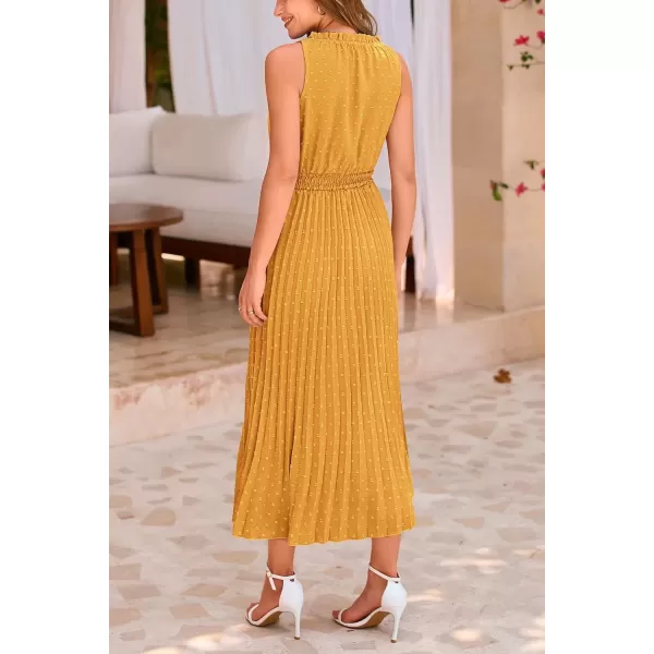 imagePRETTYGARDEN Womens Midi Summer Dresses Casual V Neck Swiss Dot Ruffle Sleeveless A Line Beach Sun DressTurmeric