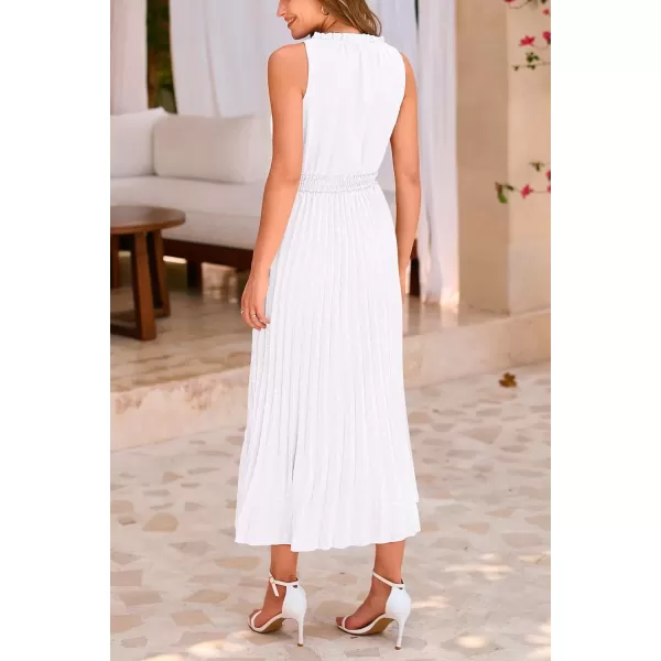 imagePRETTYGARDEN Womens Midi Summer Dresses Casual V Neck Swiss Dot Ruffle Sleeveless A Line Beach Sun DressWhite