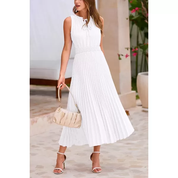 imagePRETTYGARDEN Womens Midi Summer Dresses Casual V Neck Swiss Dot Ruffle Sleeveless A Line Beach Sun DressWhite