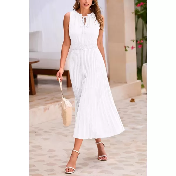imagePRETTYGARDEN Womens Midi Summer Dresses Casual V Neck Swiss Dot Ruffle Sleeveless A Line Beach Sun DressWhite
