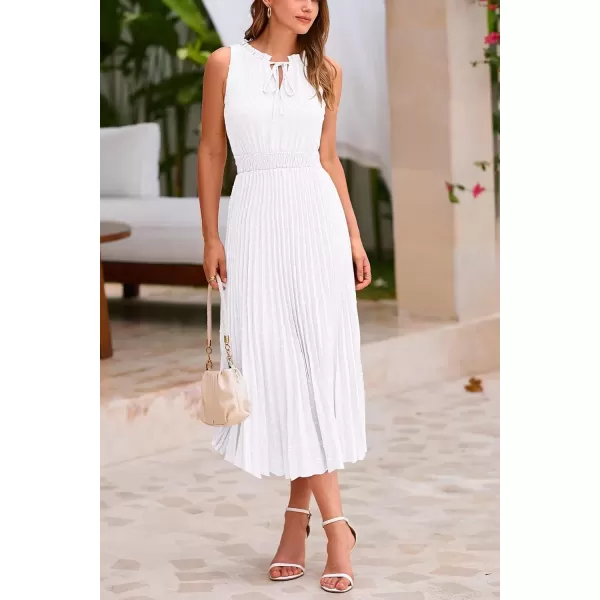imagePRETTYGARDEN Womens Midi Summer Dresses Casual V Neck Swiss Dot Ruffle Sleeveless A Line Beach Sun DressWhite