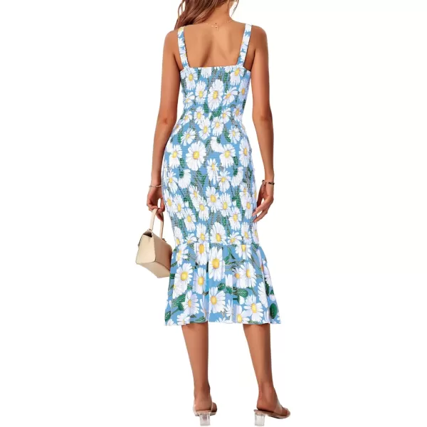 imagePRETTYGARDEN Womens Summer Floral Midi Tank Dress Sleeveless Strappy Ruffle Hem Smocked Bodycon DressesBlue Floral