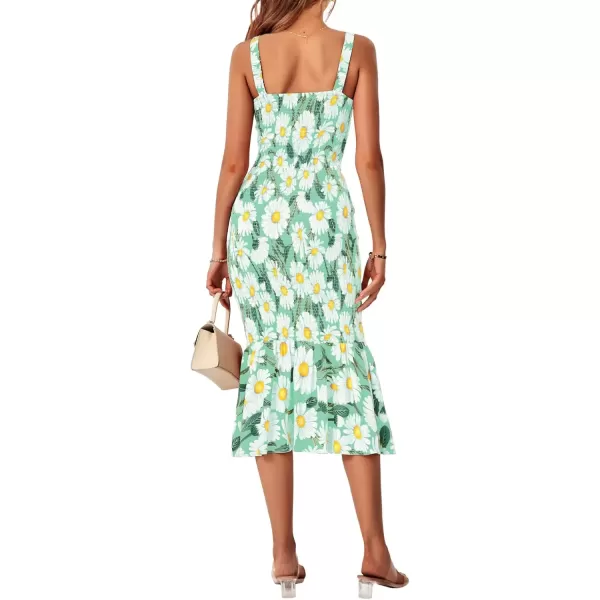imagePRETTYGARDEN Womens Summer Floral Midi Tank Dress Sleeveless Strappy Ruffle Hem Smocked Bodycon DressesGreen Floral