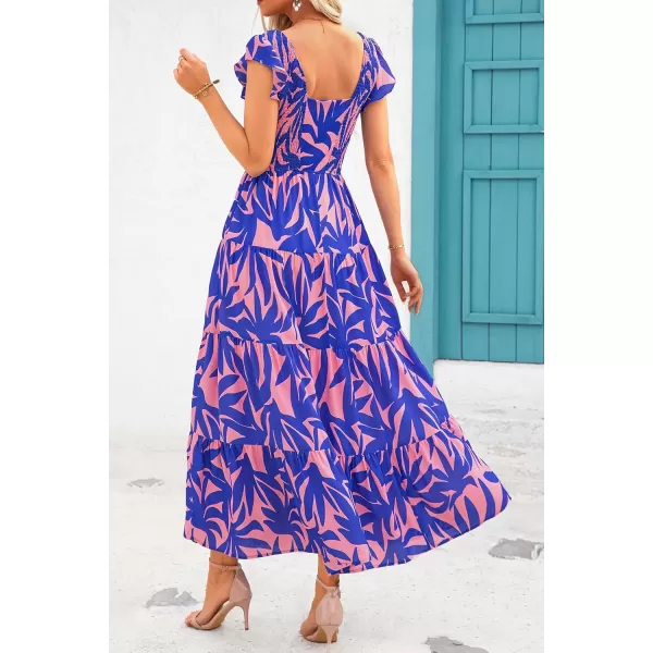 imagePRETTYGARDEN Womens Summer Flowy Maxi Dress Casual Cap Sleeve V Neck Smocked Beach SundressPrint Pink Purple