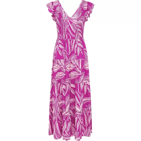 imagePRETTYGARDEN Womens Summer Flowy Maxi Dress Casual Cap Sleeve V Neck Smocked Beach SundressPrint Rose Purple