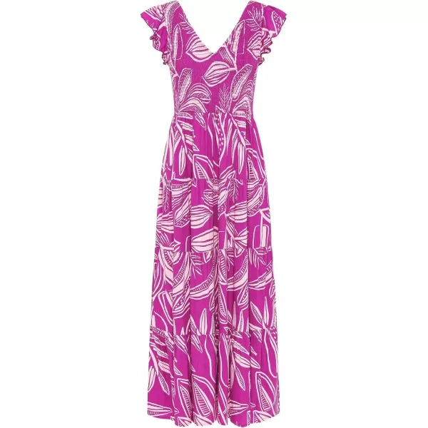 imagePRETTYGARDEN Womens Summer Flowy Maxi Dress Casual Cap Sleeve V Neck Smocked Beach SundressPrint Rose Purple
