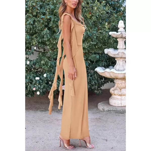 imagePRETTYGARDEN Womens Summer Long Formal Wedding Guest Dress Sleeveless Ruffle Cocktail Party Maxi Bodycon DressesApricot
