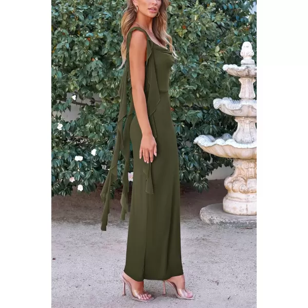 imagePRETTYGARDEN Womens Summer Long Formal Wedding Guest Dress Sleeveless Ruffle Cocktail Party Maxi Bodycon DressesArmy Green