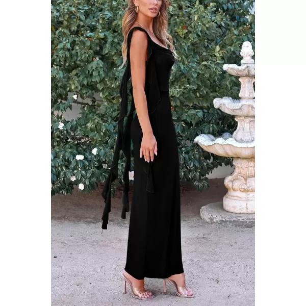 imagePRETTYGARDEN Womens Summer Long Formal Wedding Guest Dress Sleeveless Ruffle Cocktail Party Maxi Bodycon DressesBlack