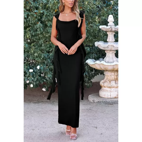 imagePRETTYGARDEN Womens Summer Long Formal Wedding Guest Dress Sleeveless Ruffle Cocktail Party Maxi Bodycon DressesBlack