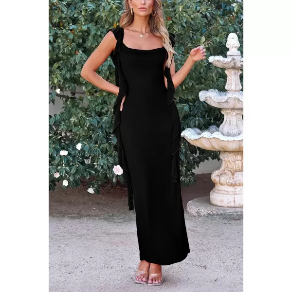imagePRETTYGARDEN Womens Summer Long Formal Wedding Guest Dress Sleeveless Ruffle Cocktail Party Maxi Bodycon DressesBlack