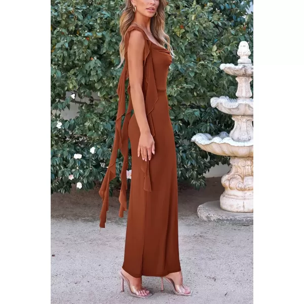 imagePRETTYGARDEN Womens Summer Long Formal Wedding Guest Dress Sleeveless Ruffle Cocktail Party Maxi Bodycon DressesCaramel