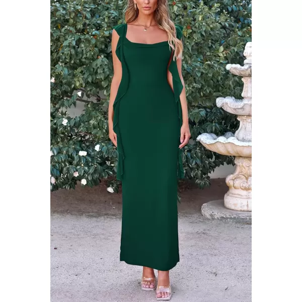 imagePRETTYGARDEN Womens Summer Long Formal Wedding Guest Dress Sleeveless Ruffle Cocktail Party Maxi Bodycon DressesDark Green