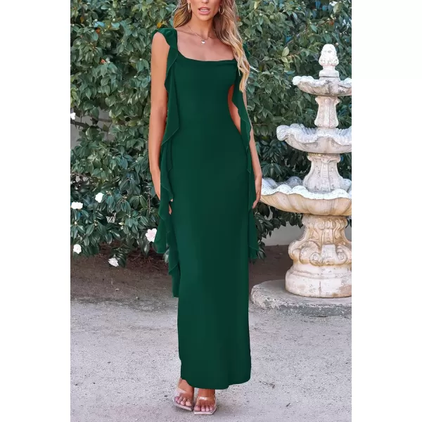 imagePRETTYGARDEN Womens Summer Long Formal Wedding Guest Dress Sleeveless Ruffle Cocktail Party Maxi Bodycon DressesDark Green