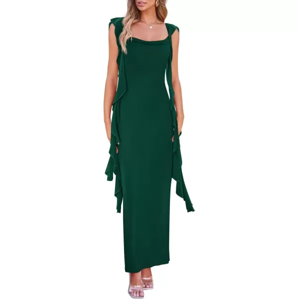 imagePRETTYGARDEN Womens Summer Long Formal Wedding Guest Dress Sleeveless Ruffle Cocktail Party Maxi Bodycon DressesDark Green