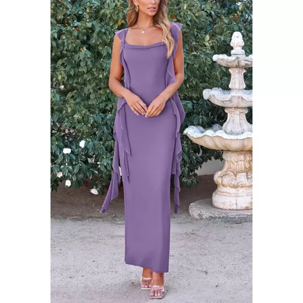 imagePRETTYGARDEN Womens Summer Long Formal Wedding Guest Dress Sleeveless Ruffle Cocktail Party Maxi Bodycon DressesDusty Violet