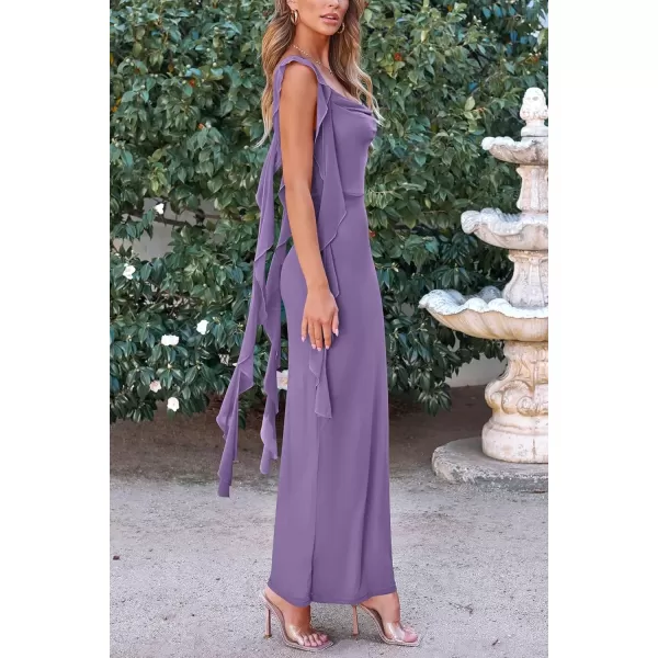 imagePRETTYGARDEN Womens Summer Long Formal Wedding Guest Dress Sleeveless Ruffle Cocktail Party Maxi Bodycon DressesDusty Violet