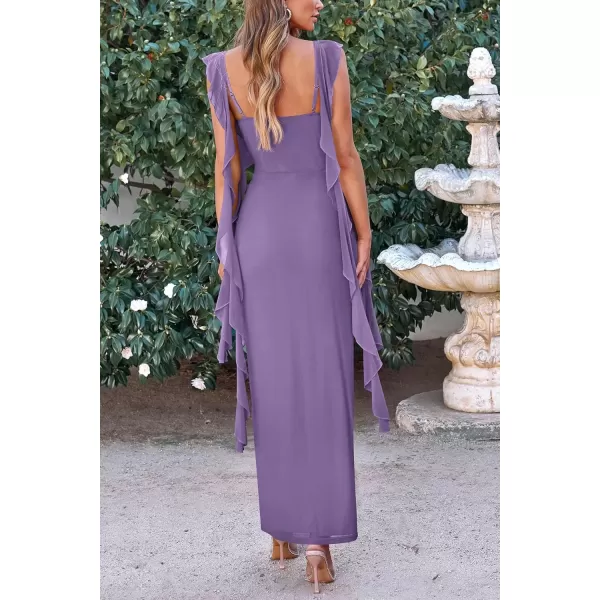 imagePRETTYGARDEN Womens Summer Long Formal Wedding Guest Dress Sleeveless Ruffle Cocktail Party Maxi Bodycon DressesDusty Violet