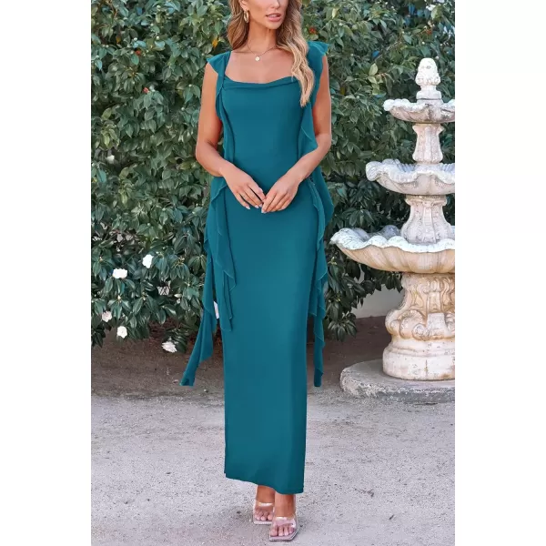 imagePRETTYGARDEN Womens Summer Long Formal Wedding Guest Dress Sleeveless Ruffle Cocktail Party Maxi Bodycon DressesLake Blue