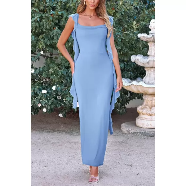 imagePRETTYGARDEN Womens Summer Long Formal Wedding Guest Dress Sleeveless Ruffle Cocktail Party Maxi Bodycon DressesLight Blue