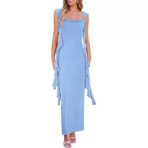 imagePRETTYGARDEN Womens Summer Long Formal Wedding Guest Dress Sleeveless Ruffle Cocktail Party Maxi Bodycon DressesLight Blue