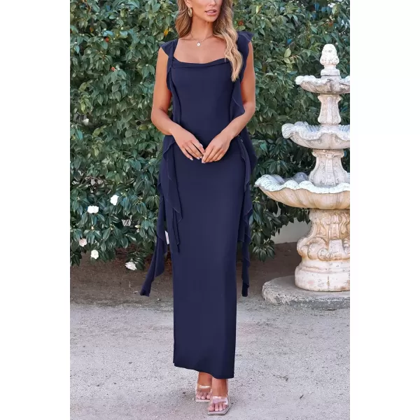 imagePRETTYGARDEN Womens Summer Long Formal Wedding Guest Dress Sleeveless Ruffle Cocktail Party Maxi Bodycon DressesNavy