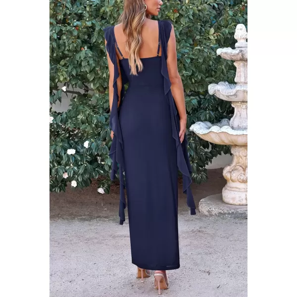 imagePRETTYGARDEN Womens Summer Long Formal Wedding Guest Dress Sleeveless Ruffle Cocktail Party Maxi Bodycon DressesNavy