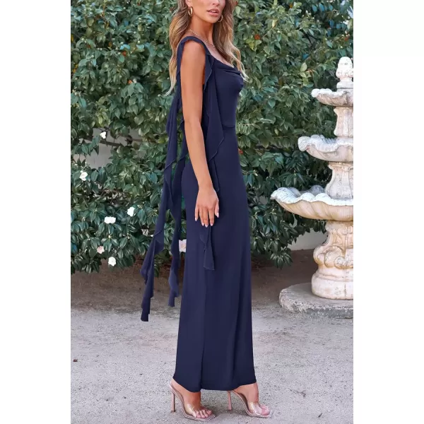 imagePRETTYGARDEN Womens Summer Long Formal Wedding Guest Dress Sleeveless Ruffle Cocktail Party Maxi Bodycon DressesNavy