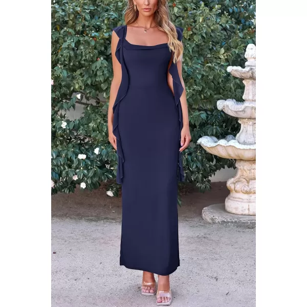 imagePRETTYGARDEN Womens Summer Long Formal Wedding Guest Dress Sleeveless Ruffle Cocktail Party Maxi Bodycon DressesNavy