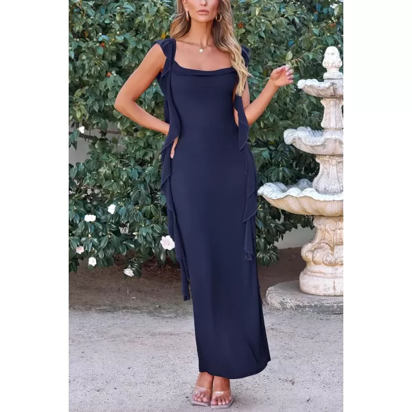 imagePRETTYGARDEN Womens Summer Long Formal Wedding Guest Dress Sleeveless Ruffle Cocktail Party Maxi Bodycon DressesNavy