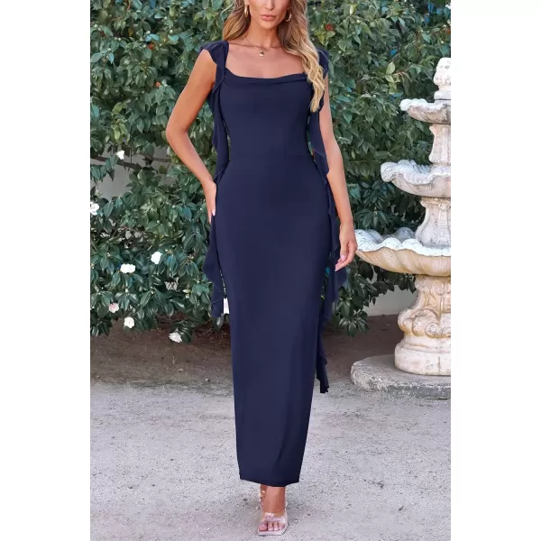 imagePRETTYGARDEN Womens Summer Long Formal Wedding Guest Dress Sleeveless Ruffle Cocktail Party Maxi Bodycon DressesNavy