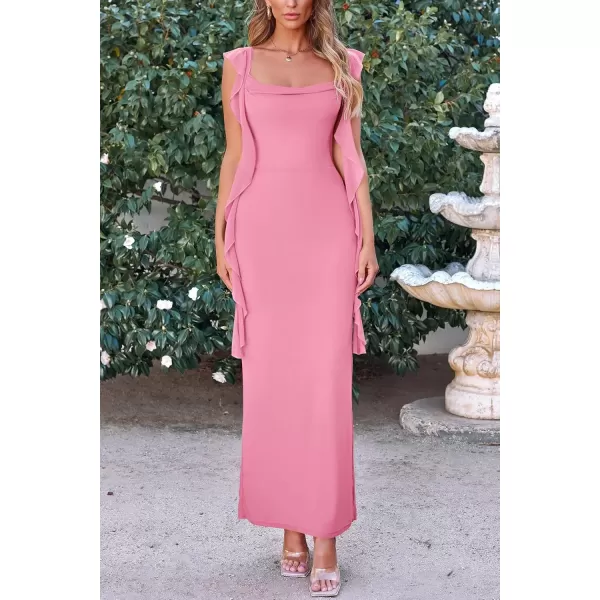 imagePRETTYGARDEN Womens Summer Long Formal Wedding Guest Dress Sleeveless Ruffle Cocktail Party Maxi Bodycon DressesPink