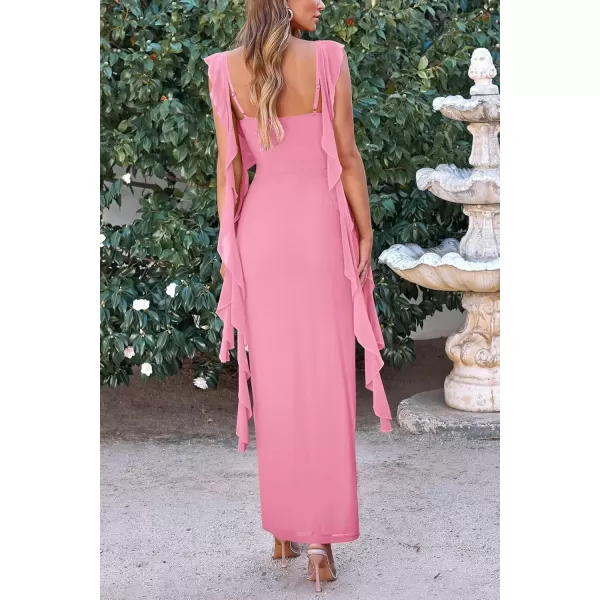 imagePRETTYGARDEN Womens Summer Long Formal Wedding Guest Dress Sleeveless Ruffle Cocktail Party Maxi Bodycon DressesPink