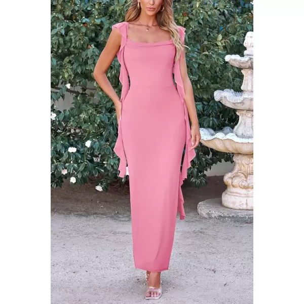 imagePRETTYGARDEN Womens Summer Long Formal Wedding Guest Dress Sleeveless Ruffle Cocktail Party Maxi Bodycon DressesPink