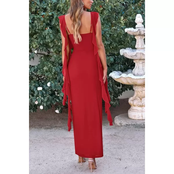imagePRETTYGARDEN Womens Summer Long Formal Wedding Guest Dress Sleeveless Ruffle Cocktail Party Maxi Bodycon DressesRed