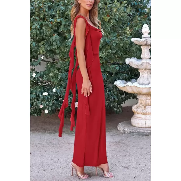 imagePRETTYGARDEN Womens Summer Long Formal Wedding Guest Dress Sleeveless Ruffle Cocktail Party Maxi Bodycon DressesRed