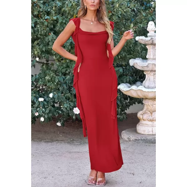 imagePRETTYGARDEN Womens Summer Long Formal Wedding Guest Dress Sleeveless Ruffle Cocktail Party Maxi Bodycon DressesRed