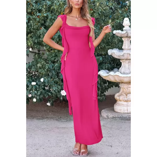 imagePRETTYGARDEN Womens Summer Long Formal Wedding Guest Dress Sleeveless Ruffle Cocktail Party Maxi Bodycon DressesRose Red